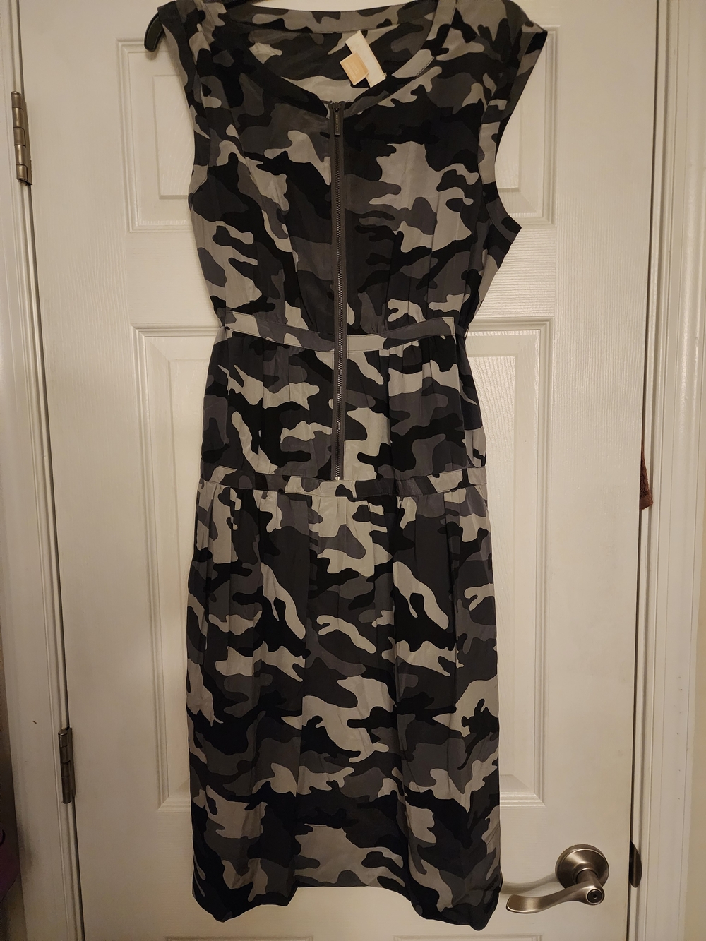 Michael Kors Gray Camouflage Zip-Front Sleeveless Dress